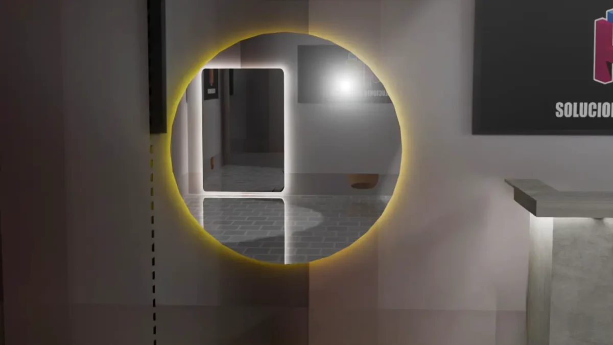Render decorativo de espejo en Blender con luz LED, diseño de espejos decorativos en Blender