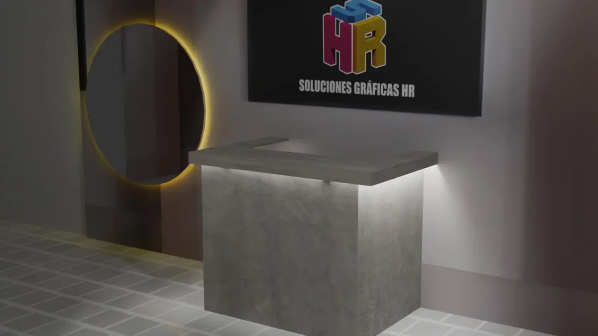 Diseño técnico de mostrador en Blender para validación estructural