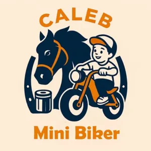 Boceto de logotipo personalizado infantil en Illustrator con temática de motociclismo