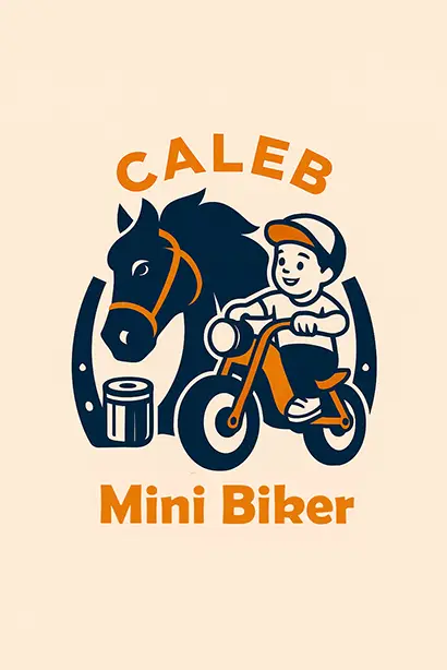 Boceto de logotipo personalizado infantil en Illustrator con temática de motociclismo